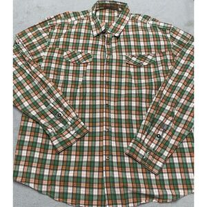 Marithe Francois Girbaud Shirt‎ Mens XXL Green Plaid Snap Button Embroidered MFG